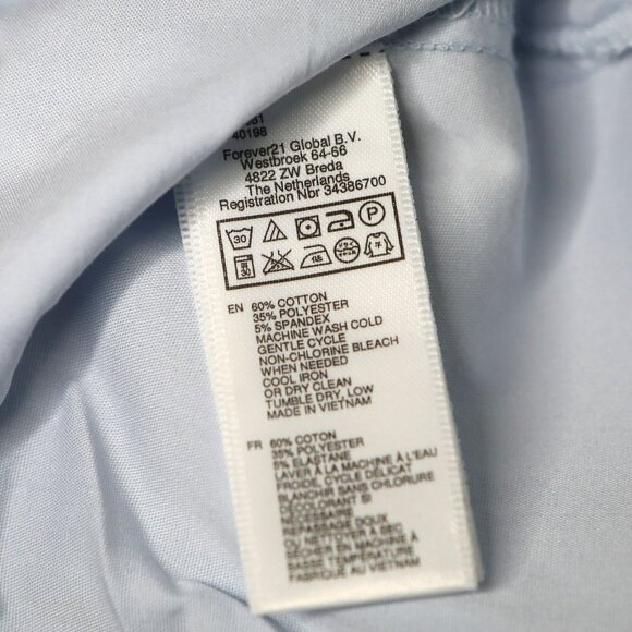Forever 21 Stretch Poplin Dress Shirt Collared Office Button Down Light Blue - Picture 6 of 8